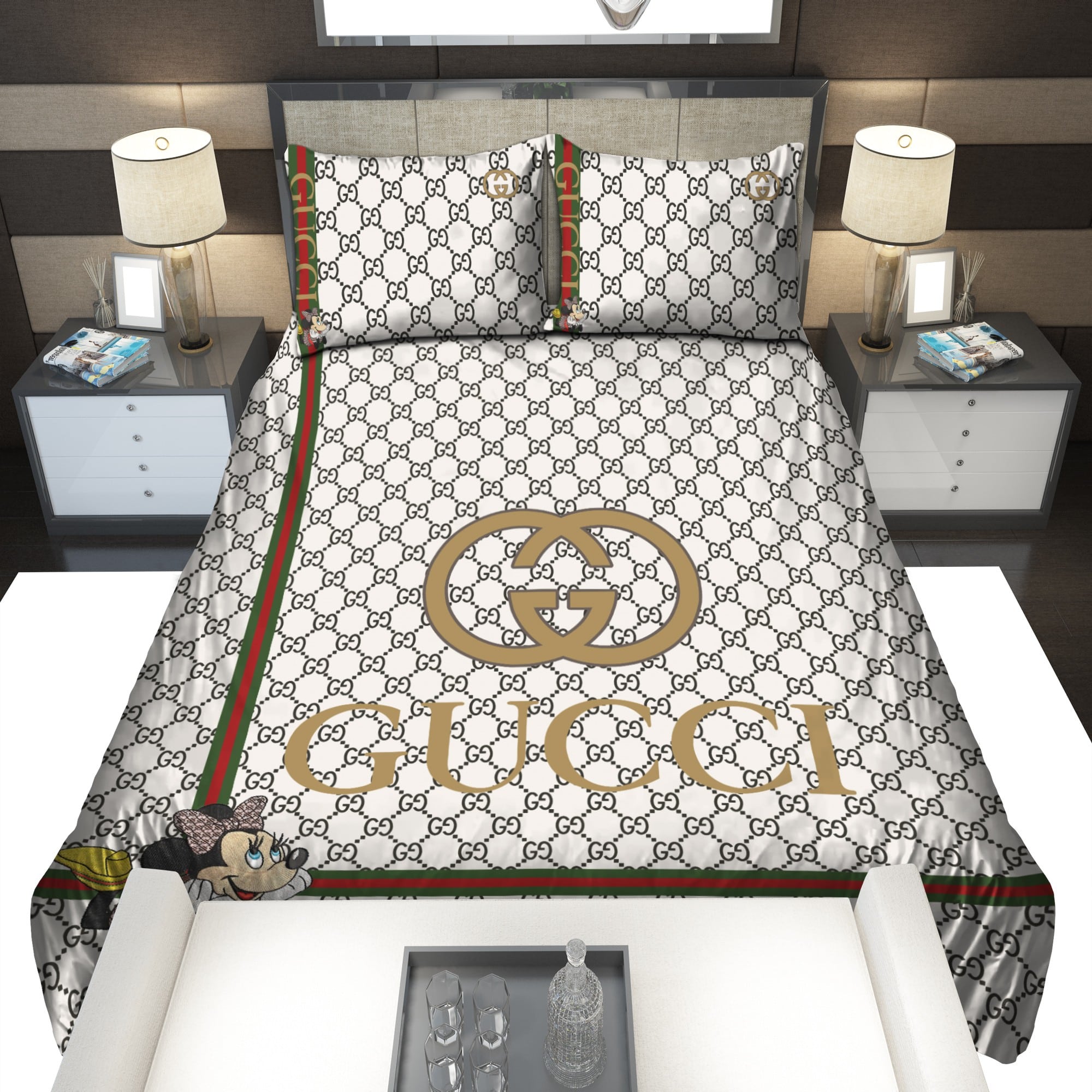 Gold Gucci Mickey Mouse Bedding Sets