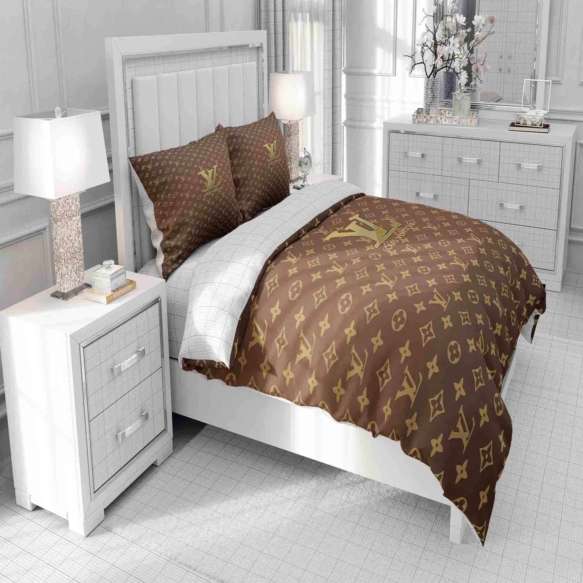 Louis Vuitton beige brown comforter set, Rosamiss Store