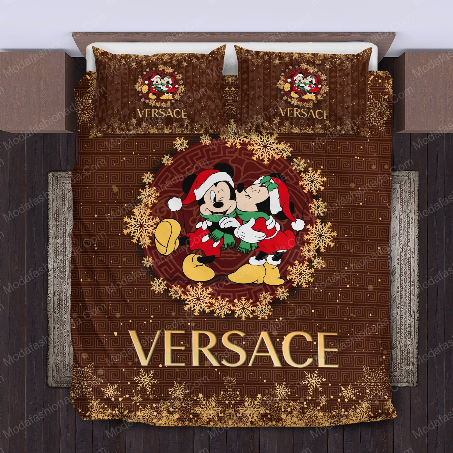 Mickey And Minnie Versace Merry Christmas Bed Sets Bedding Sets - Modafashionada.Com