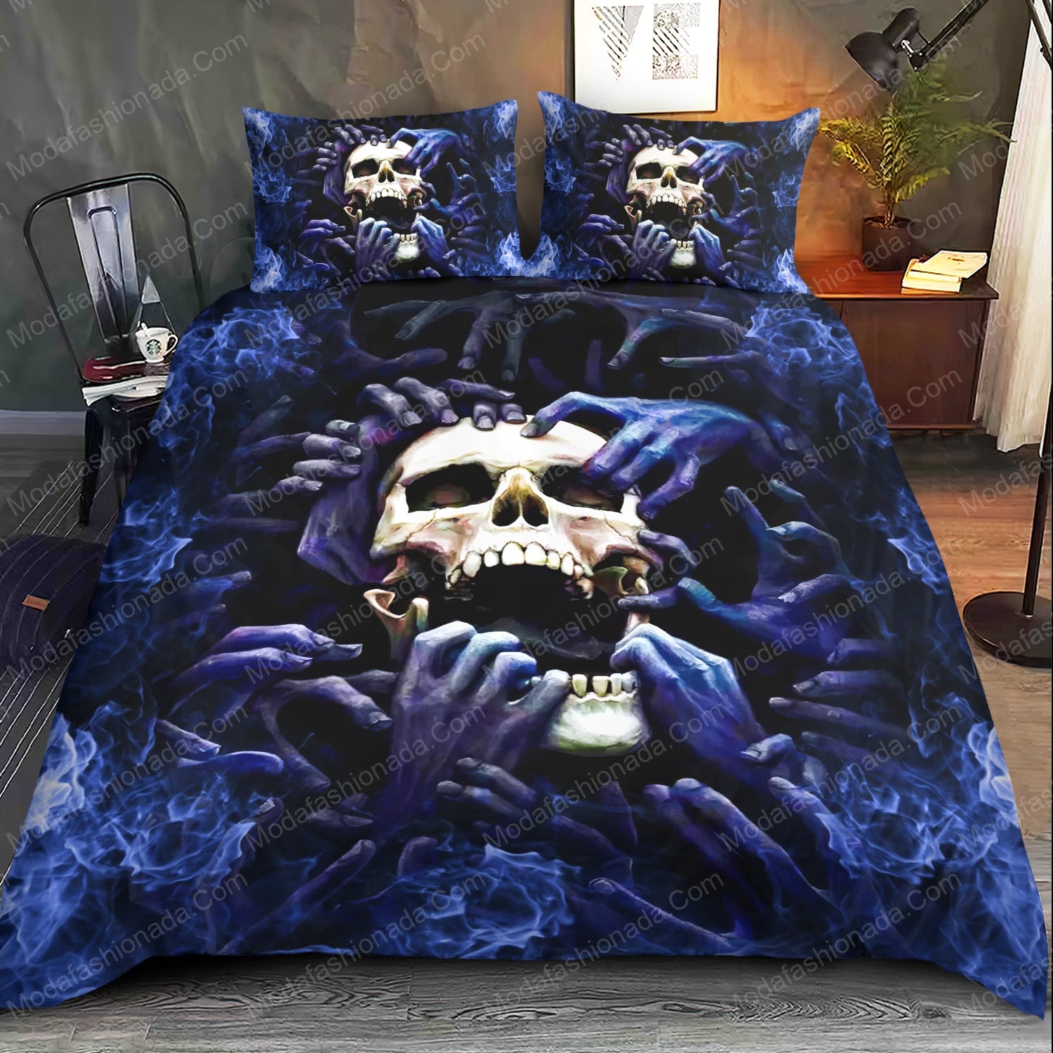 Buy Blue Flame Skeleton Skull Bedding Sets Bed Sets With Twin, Full ...