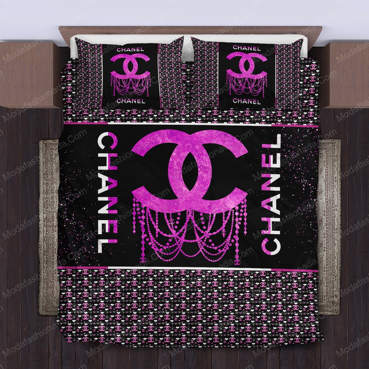 Coco Chanel Signature Accessories Bedding Set Queen - Masteez