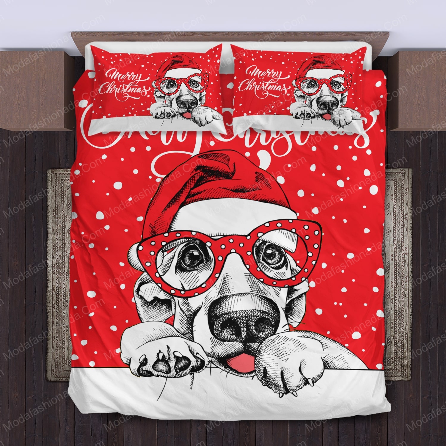 Merry Christmas Snow Dog Bed Sets Bedding Sets - Modafashionada.Com