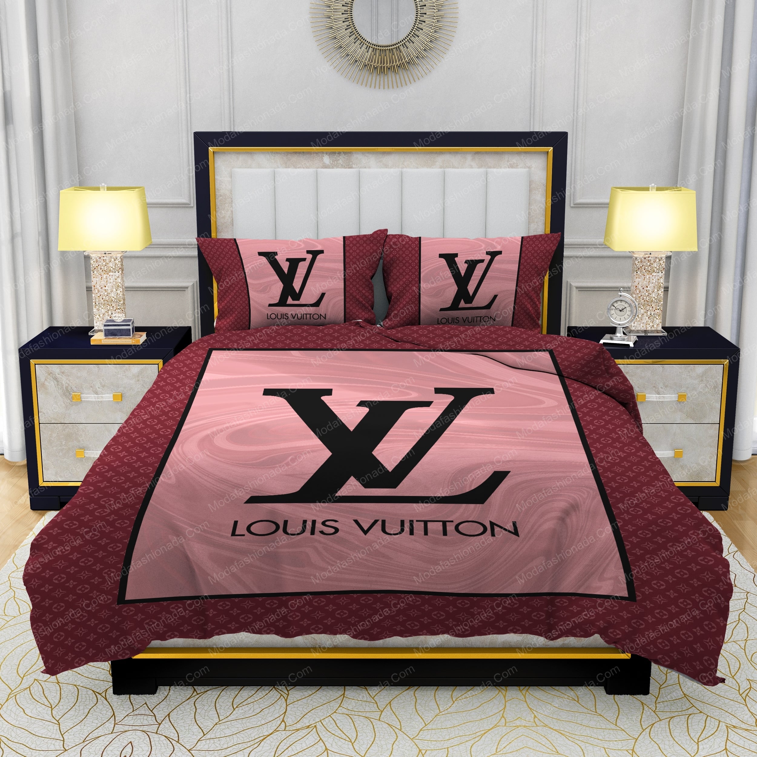 Pink Veinstone Louis Vuitton Bedding Sets - Modafashionada.Com