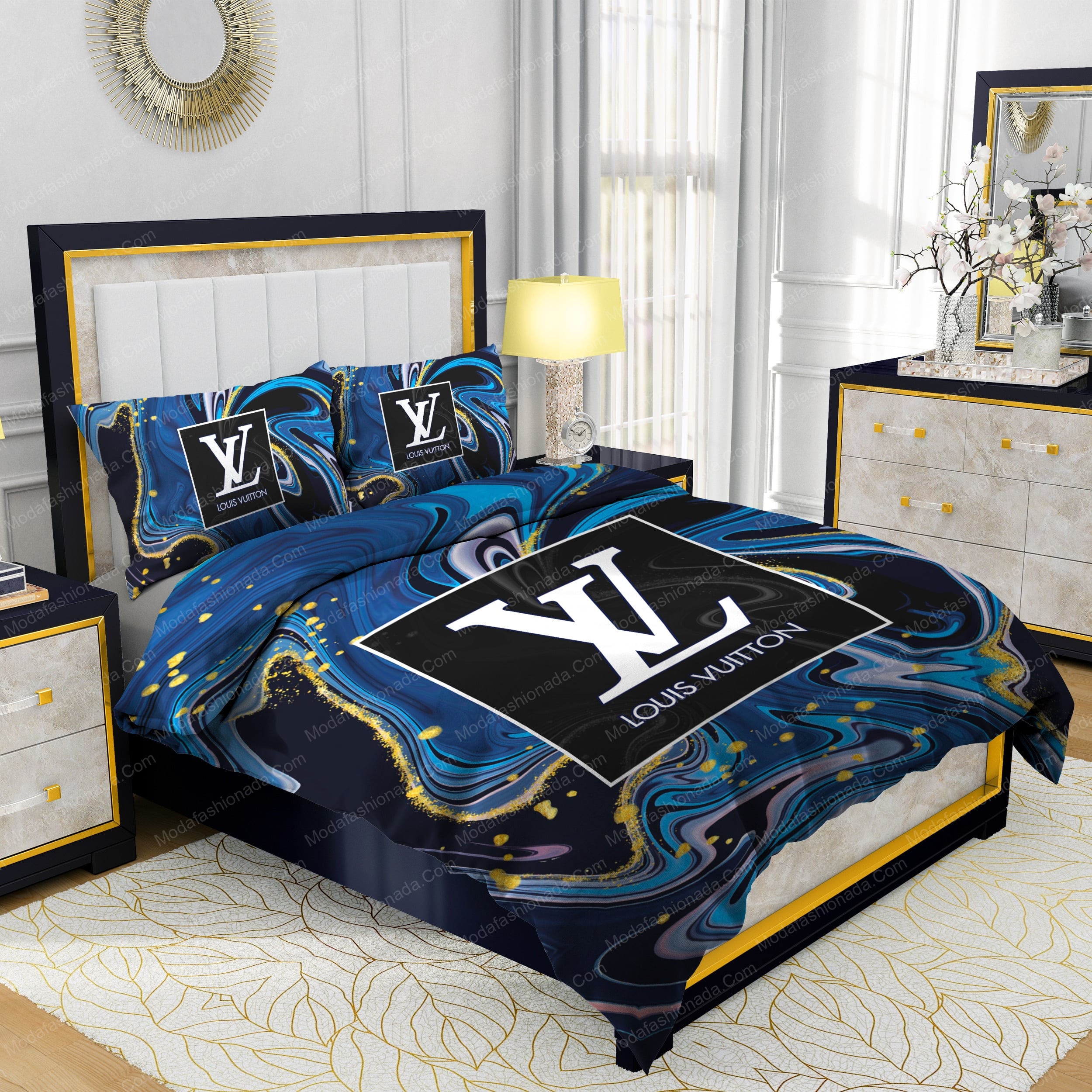 Buy Louis Vuitton Watercolor Background With Golden Foil Bedding Sets ...