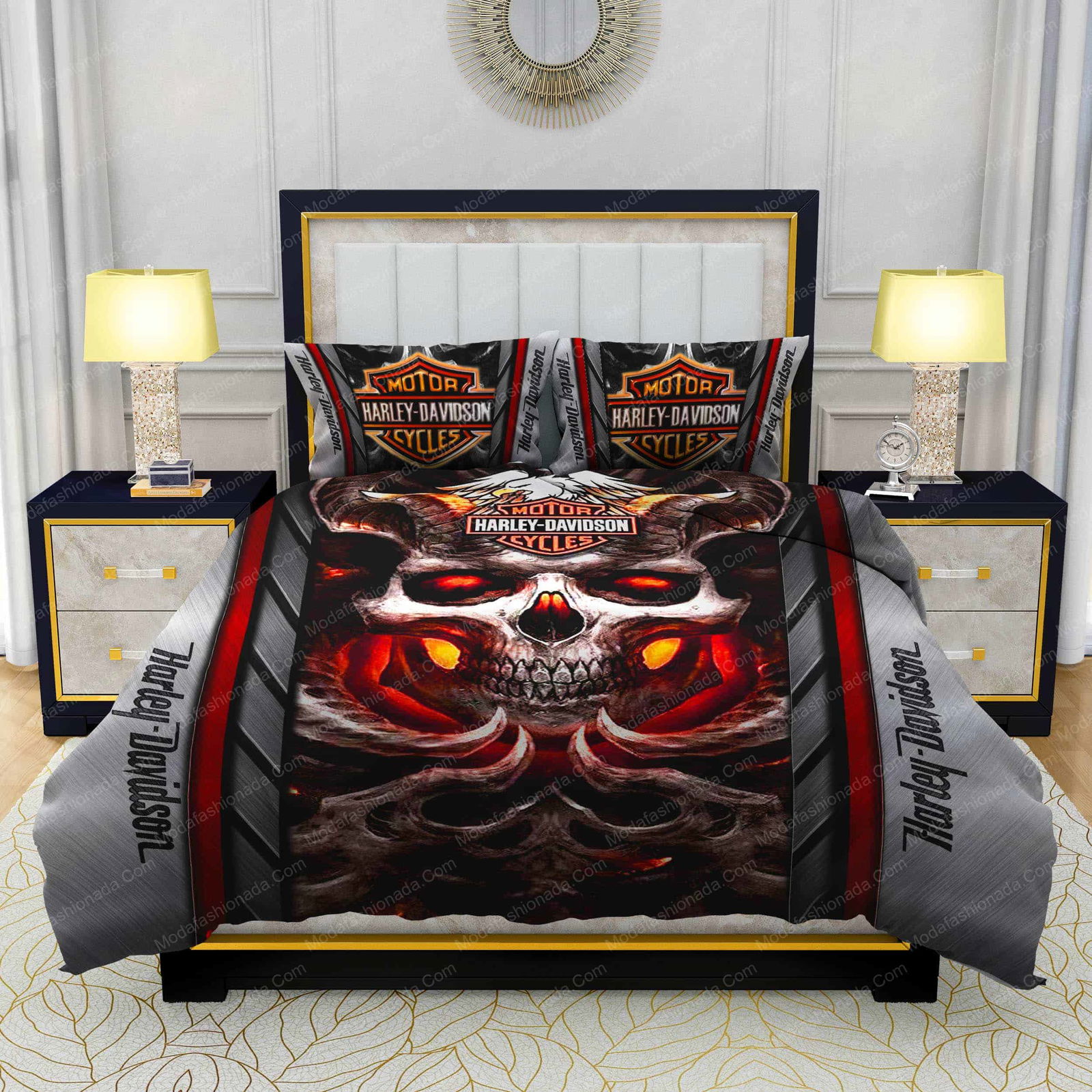 Buy Harley Davidson Skull Eagle Artwork Bedding Sets Bed Sets